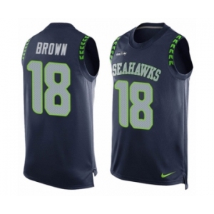 Men's Nike Seattle Seahawks #18 Jaron Brown Limited Steel Blue Player Name & Number Tank Top NFL Jersey