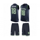 Men's Nike Seattle Seahawks #18 Jaron Brown Limited Steel Blue Tank Top Suit NFL Jersey