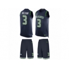Men's Nike Seattle Seahawks #3 Russell Wilson Limited Steel Blue Tank Top Suit NFL Jersey
