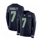 Men's Nike Seattle Seahawks #7 Brett Hundley Limited Navy Blue Therma Long Sleeve NFL Jersey