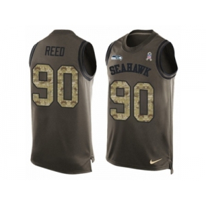 Men's Nike Seattle Seahawks #90 Jarran Reed Limited Green Salute to Service Tank Top NFL Jersey