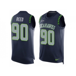 Men's Nike Seattle Seahawks #90 Jarran Reed Limited Steel Blue Player Name & Number Tank Top NFL Jersey