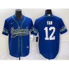 Men's Seattle Seahawks #12 Fan Blue Blue With Patch Cool Base Stitched Baseball Jersey
