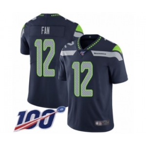Men's Seattle Seahawks 12th Fan Navy Blue Team Color Vapor Untouchable Limited Player 100th Season Football Jersey