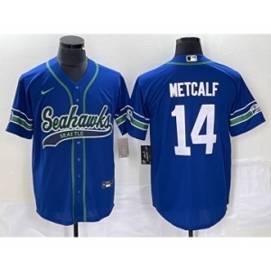 Men's Seattle Seahawks #14 DK Metcalf Blue With Patch Cool Base Stitched Baseball Jersey