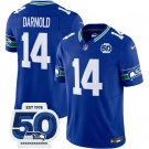 Men's Seattle Seahawks #14 Sam Darnold Royal 2025 F.U.S.E 50th Anniversary Patch Throwback Vapor Limited Football Stitched Jersey