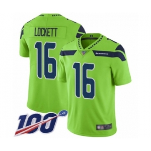 Men's Seattle Seahawks #16 Tyler Lockett Limited Green Rush Vapor Untouchable 100th Season Football Jersey
