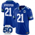 Men's Seattle Seahawks #21 Devon Witherspoon Royal 2025 F.U.S.E 50th Anniversary Patch Throwback Vapor Limited Football Stitched Jersey