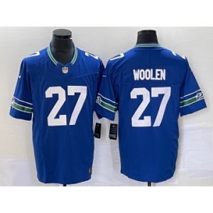 Men's Seattle Seahawks #27 Tariq Woolen Blue 2023 FUSE Vapor Limited Throwback Stitched Jersey