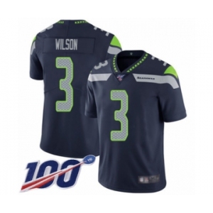 Men's Seattle Seahawks #3 Russell Wilson Navy Blue Team Color Vapor Untouchable Limited Player 100th Season Football Jersey