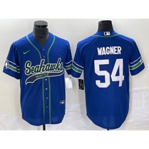 Men's Seattle Seahawks #54 Bobby Wagner Blue With Patch Cool Base Stitched Baseball Jersey