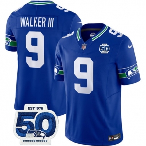 Men's Seattle Seahawks #9 Kenneth Walker III Royal 2025 F.U.S.E 50th Anniversary Patch Throwback Vapor Limited Football Stitched Jersey