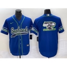 Men's Seattle Seahawks Big Logo Blue With Patch Cool Base Stitched Baseball Jersey
