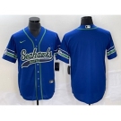 Men's Seattle Seahawks Blank Blue With Patch Cool Base Stitched Baseball Jersey