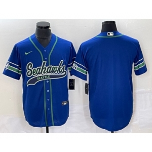 Men's Seattle Seahawks Blank Blue With Patch Cool Base Stitched Baseball Jersey