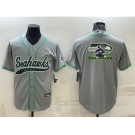Men's Seattle Seahawks Gray Team Big Logo With Patch Cool Base Stitched Baseball Jerse
