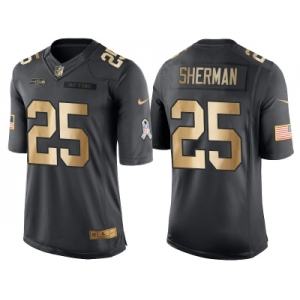 Nike Seattle Seahawks #25 Richard Sherman Anthracite 2016 Christmas Gold Men's NFL Limited Salute to Service Jersey