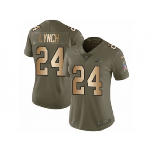 Women Nike Seattle Seahawks #24 Marshawn Lynch Limited Olive Gold 2017 Salute to Service NFL Jersey