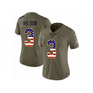 Women Nike Seattle Seahawks #3 Russell Wilson Limited Olive USA Flag 2017 Salute to Service NFL Jersey