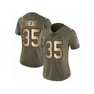 Women Nike Seattle Seahawks #35 DeShawn Shead Limited Olive Gold 2017 Salute to Service NFL Jersey