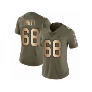 Women Nike Seattle Seahawks #68 Justin Britt Limited Olive Gold 2017 Salute to Service NFL Jersey