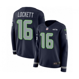 Women's Nike Seattle Seahawks #16 Tyler Lockett Limited Navy Blue Therma Long Sleeve NFL Jersey