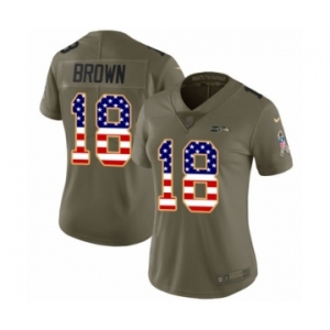 Women's Nike Seattle Seahawks #18 Jaron Brown Limited Olive USA Flag 2017 Salute to Service NFL Jersey