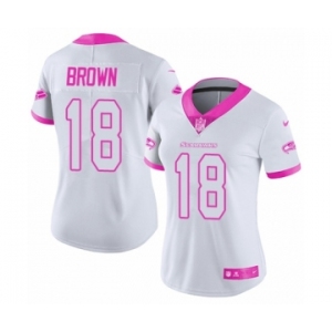 Women's Nike Seattle Seahawks #18 Jaron Brown Limited White Pink Rush Fashion NFL Jersey