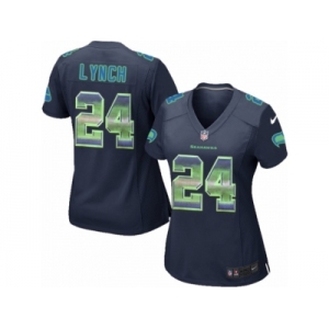 Women's Nike Seattle Seahawks #24 Marshawn Lynch Limited Navy Blue Strobe NFL Jersey