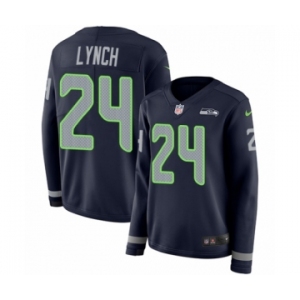 Women's Nike Seattle Seahawks #24 Marshawn Lynch Limited Navy Blue Therma Long Sleeve NFL Jersey