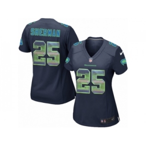 Women's Nike Seattle Seahawks #25 Richard Sherman Limited Navy Blue Strobe NFL Jersey