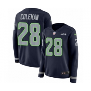 Women's Nike Seattle Seahawks #28 Justin Coleman Limited Navy Blue Therma Long Sleeve NFL Jersey