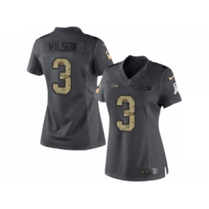 Women's Nike Seattle Seahawks #3 Russell Wilson Limited Black 2016 Salute to Service NFL Jersey