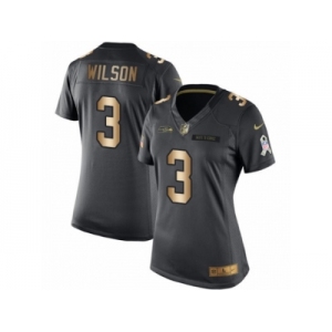 Women's Nike Seattle Seahawks #3 Russell Wilson Limited Black Gold Salute to Service NFL Jersey