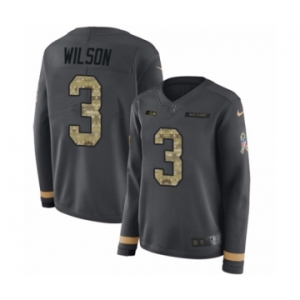 Women's Nike Seattle Seahawks #3 Russell Wilson Limited Black Salute to Service Therma Long Sleeve NFL Jersey