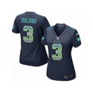 Women's Nike Seattle Seahawks #3 Russell Wilson Limited Navy Blue Strobe NFL Jersey