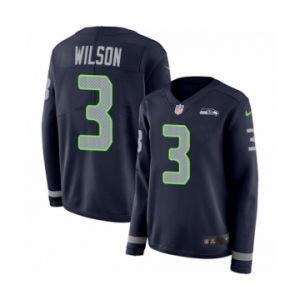 Women's Nike Seattle Seahawks #3 Russell Wilson Limited Navy Blue Therma Long Sleeve NFL Jersey
