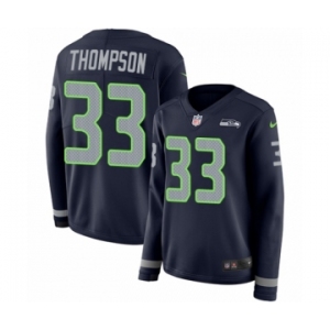 Women's Nike Seattle Seahawks #33 Tedric Thompson Limited Navy Blue Therma Long Sleeve NFL Jersey