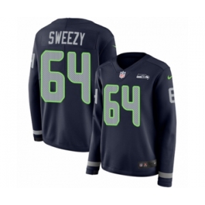 Women's Nike Seattle Seahawks #64 J.R. Sweezy Limited Navy Blue Therma Long Sleeve NFL Jersey
