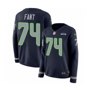 Women's Nike Seattle Seahawks #74 George Fant Limited Navy Blue Therma Long Sleeve NFL Jersey