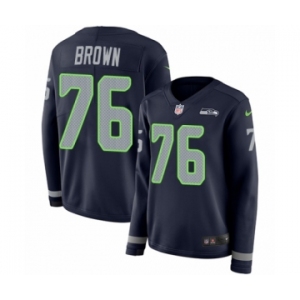 Women's Nike Seattle Seahawks #76 Duane Brown Limited Navy Blue Therma Long Sleeve NFL Jersey