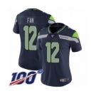 Women's Seattle Seahawks 12th Fan Navy Blue Team Color Vapor Untouchable Limited Player 100th Season Football Jersey