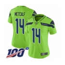 Women's Seattle Seahawks #14 D.K. Metcalf Limited Green Rush Vapor Untouchable 100th Season Football Jersey