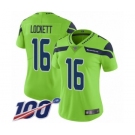 Women's Seattle Seahawks #16 Tyler Lockett Limited Green Rush Vapor Untouchable 100th Season Football Jersey