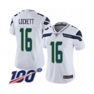 Women's Seattle Seahawks #16 Tyler Lockett White Vapor Untouchable Limited Player 100th Season Football Jersey