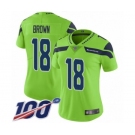 Women's Seattle Seahawks #18 Jaron Brown Limited Green Rush Vapor Untouchable 100th Season Football Jersey