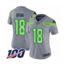 Women's Seattle Seahawks #18 Jaron Brown Limited Silver Inverted Legend 100th Season Football Jersey