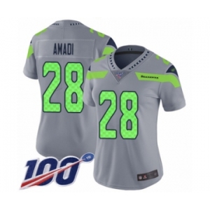 Women's Seattle Seahawks #28 Ugo Amadi Limited Silver Inverted Legend 100th Season Football Jersey