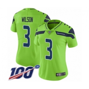 Women's Seattle Seahawks #3 Russell Wilson Limited Green Rush Vapor Untouchable 100th Season Football Jersey