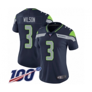 Women's Seattle Seahawks #3 Russell Wilson Navy Blue Team Color Vapor Untouchable Limited Player 100th Season Football Jersey